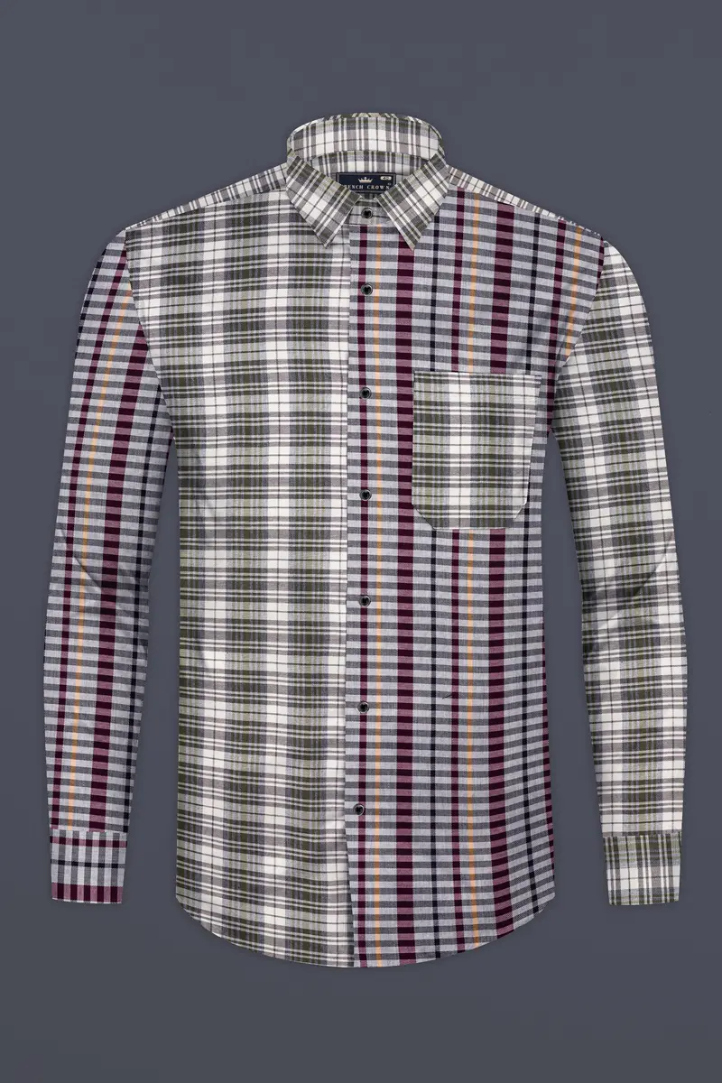 Smokey Gray And Castro Maroon Multi Color Plaid Twill Premium Cotton Designer Shirt 5