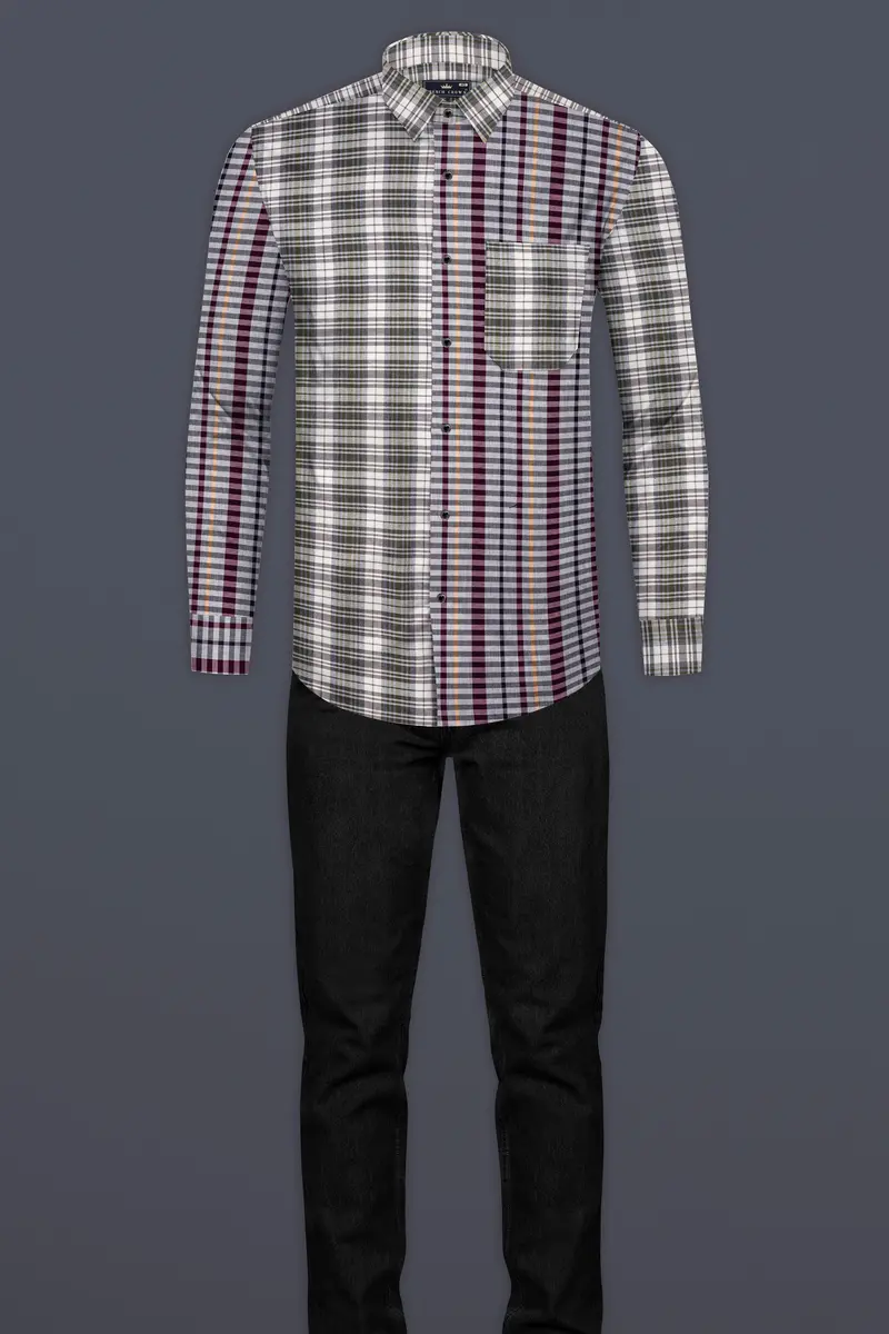 Smokey Gray And Castro Maroon Multi Color Plaid Twill Premium Cotton Designer Shirt 7