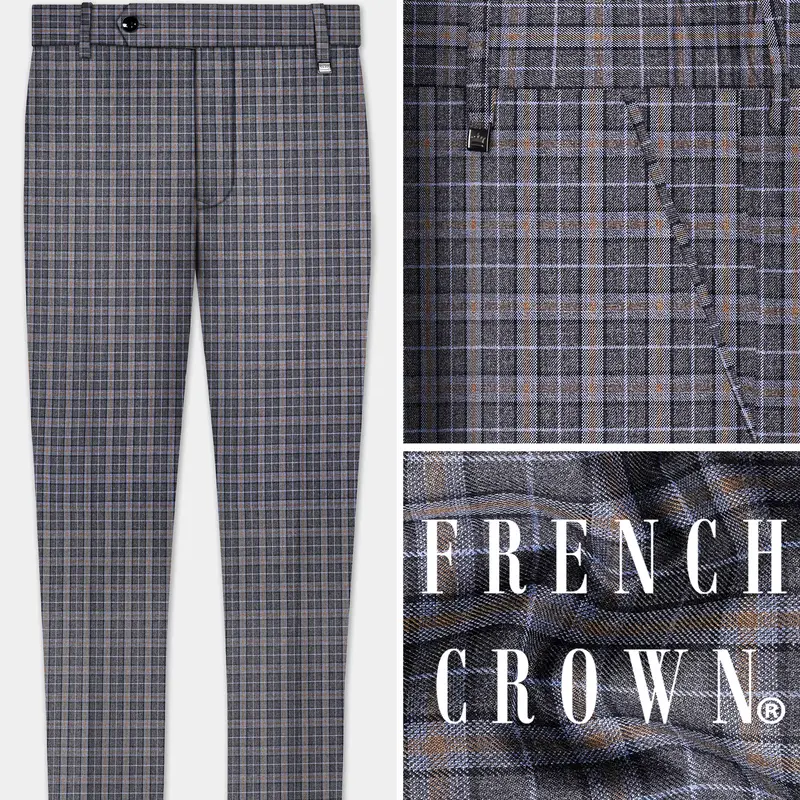 Smokey Gray Plaid Wool Blend Stretchable Waistband Pant 1