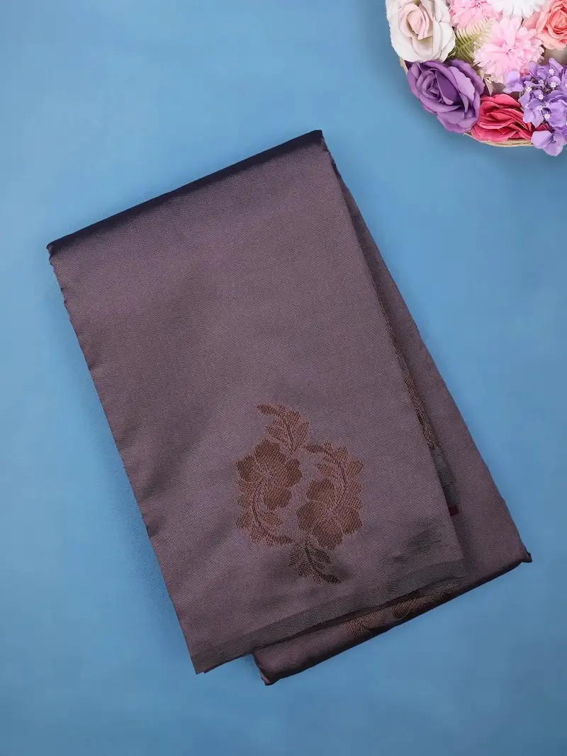 Smokey Purple Floral Design Soft Silk Saree 1