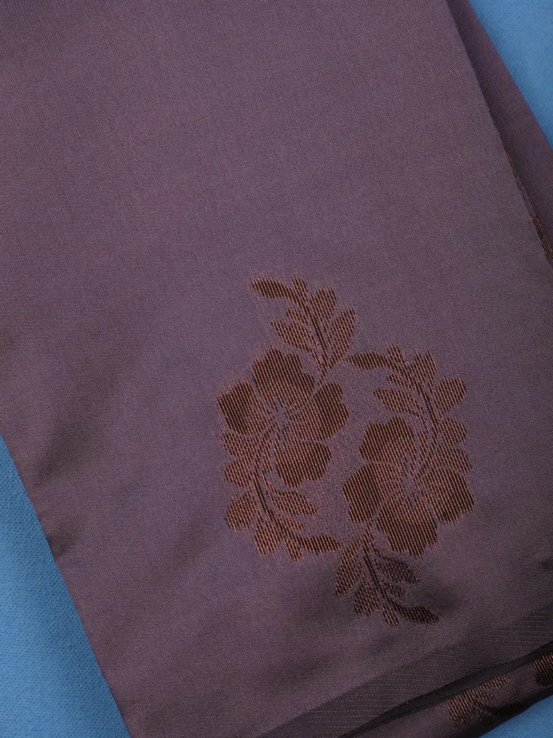 Smokey Purple Floral Design Soft Silk Saree 2