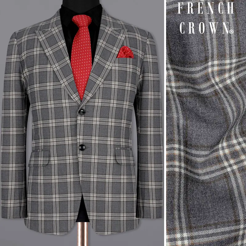 Smoky Gray Plaid Single Breasted Blazer 1