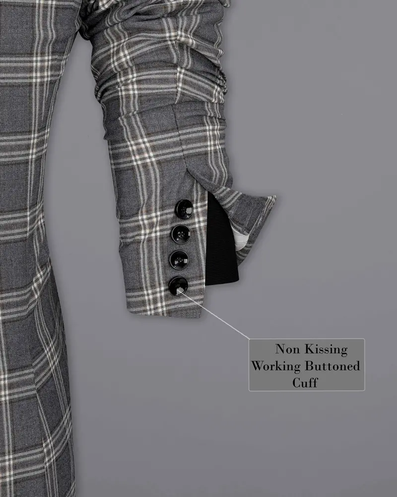 Smoky Gray Plaid Single Breasted Blazer 10