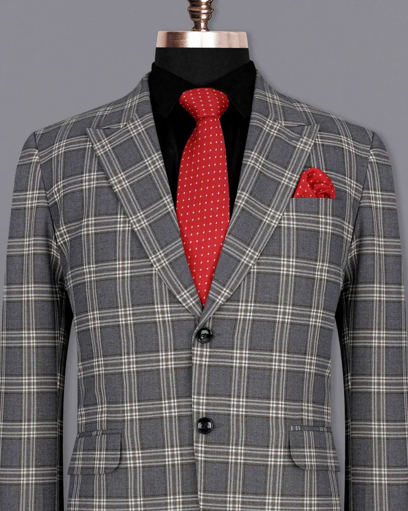Smoky Gray Plaid Single Breasted Blazer 2