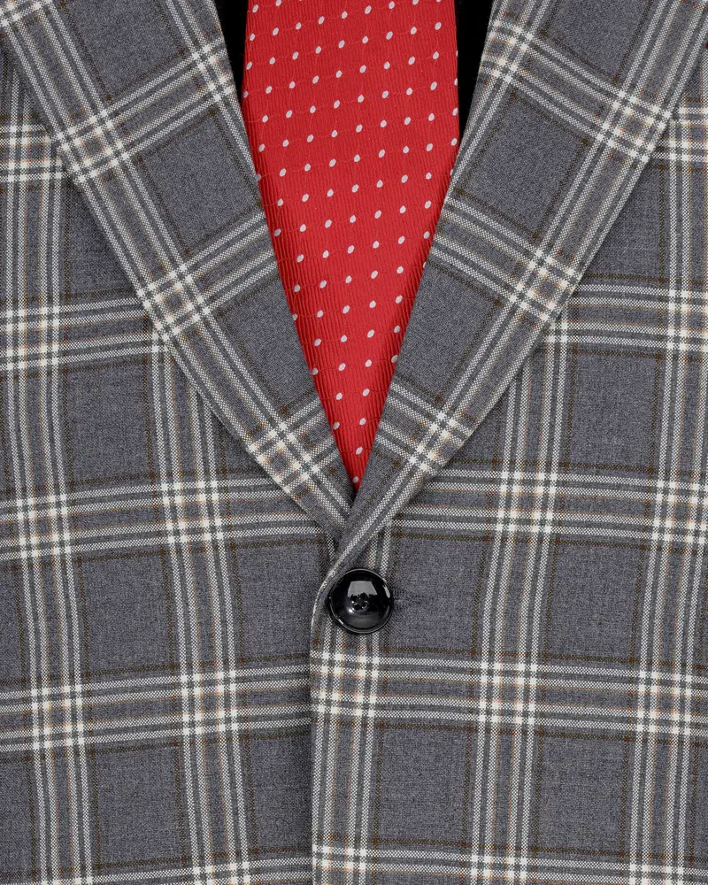 Smoky Gray Plaid Single Breasted Blazer 4