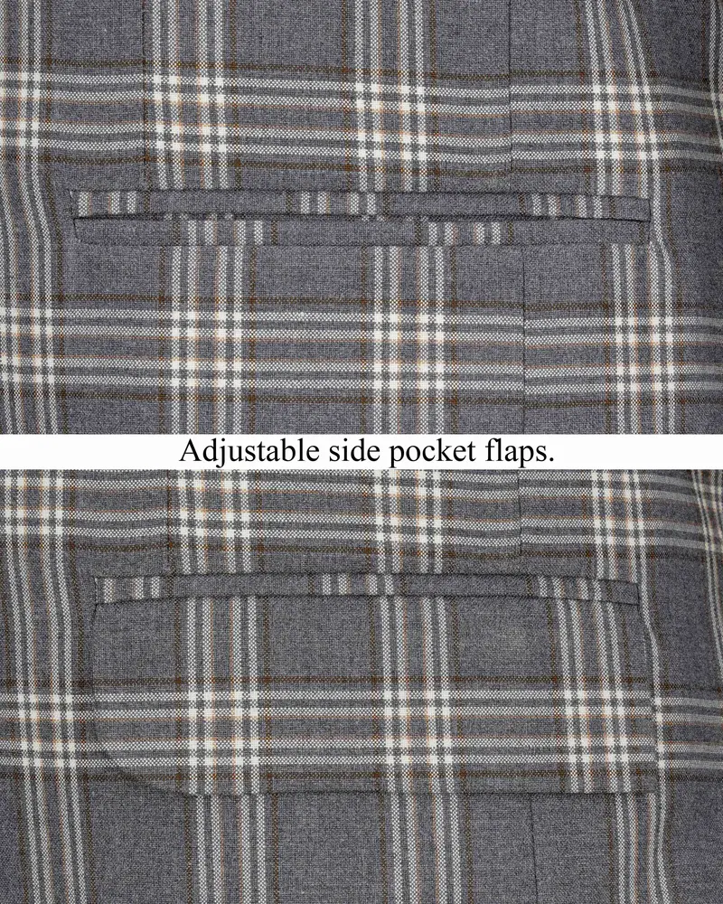 Smoky Gray Plaid Single Breasted Blazer 5