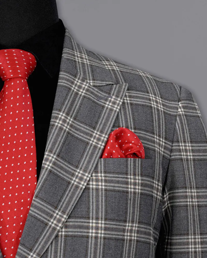 Smoky Gray Plaid Single Breasted Blazer 6