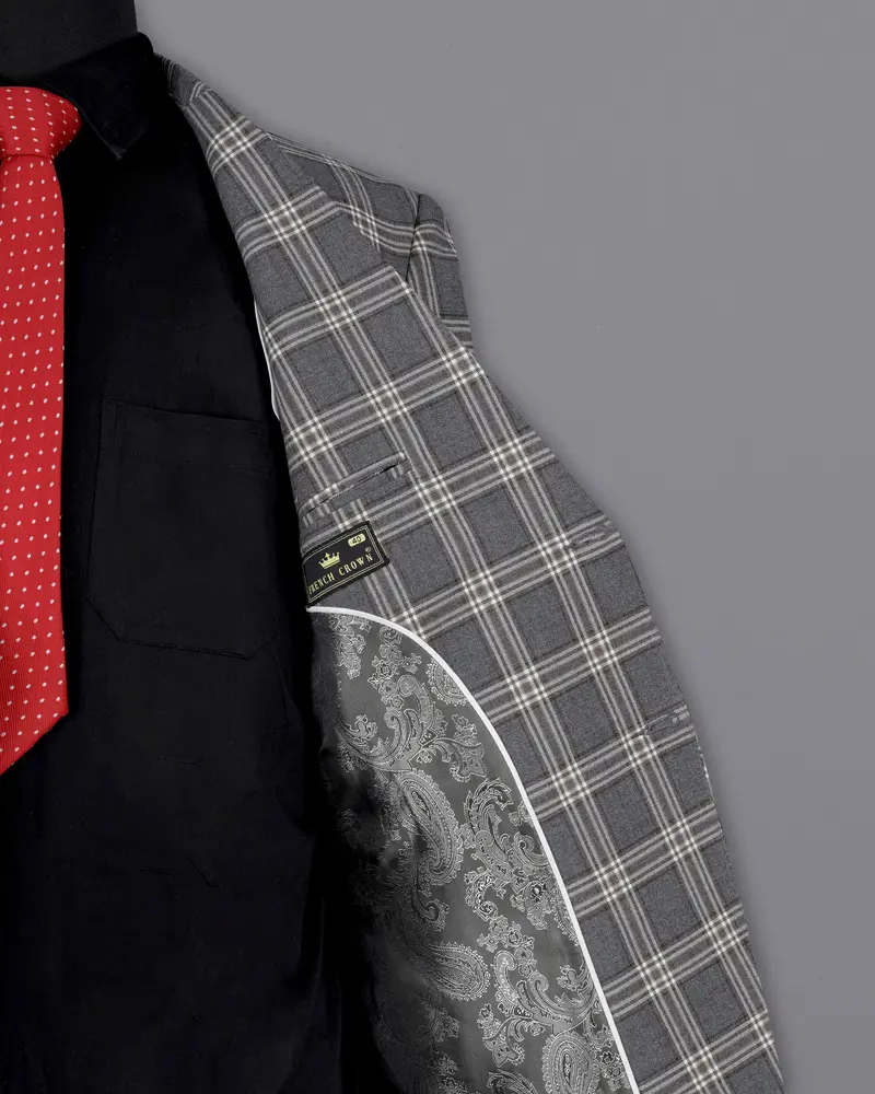 Smoky Gray Plaid Single Breasted Blazer 7