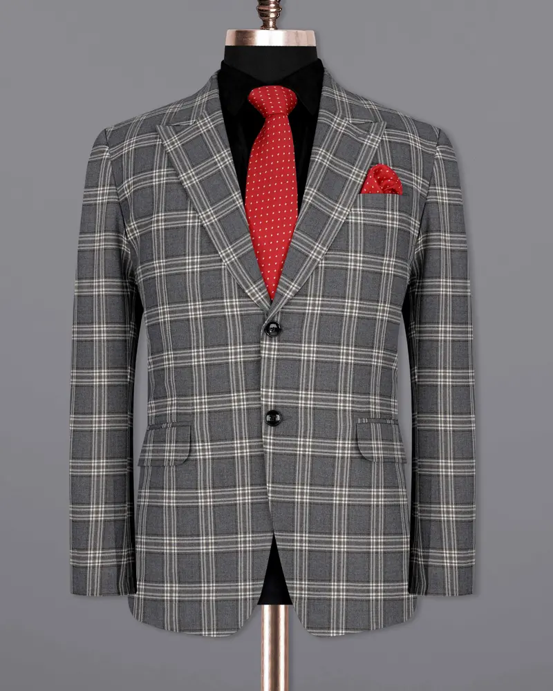 Smoky Gray Plaid Single Breasted Blazer 8