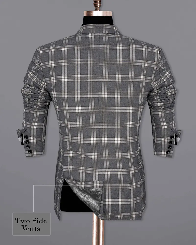 Smoky Gray Plaid Single Breasted Blazer 9