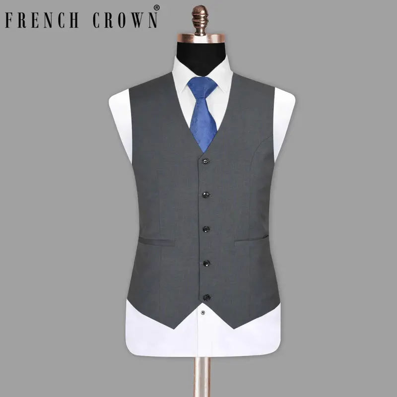 Smoky Grey Subtle Windowpane Waistcoat 1
