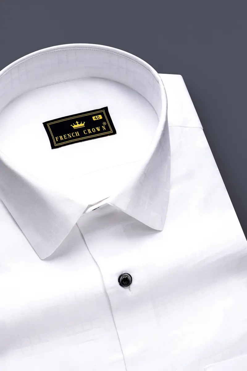 Snow Drift-Bright White Solid Jacquard Textured Premium Cotton Dress Shirt 1