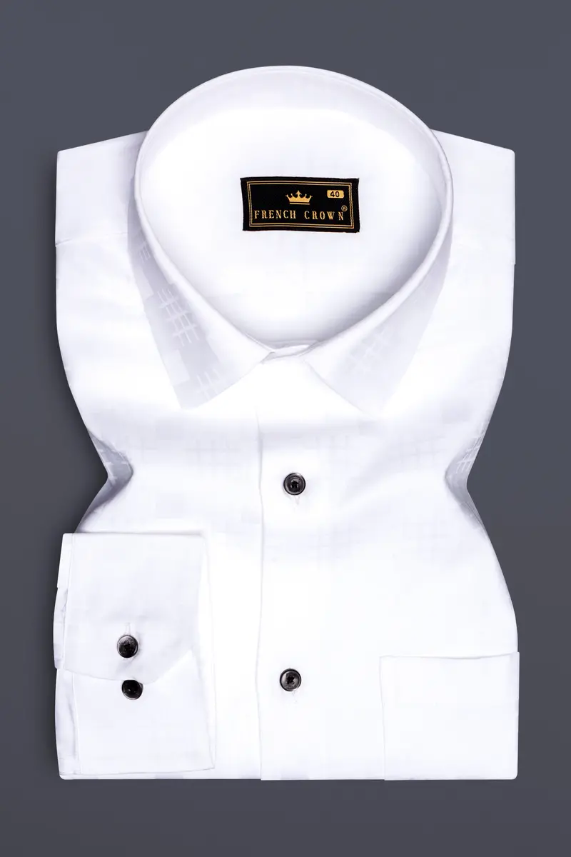 Snow Drift-Bright White Solid Jacquard Textured Premium Cotton Dress Shirt 3