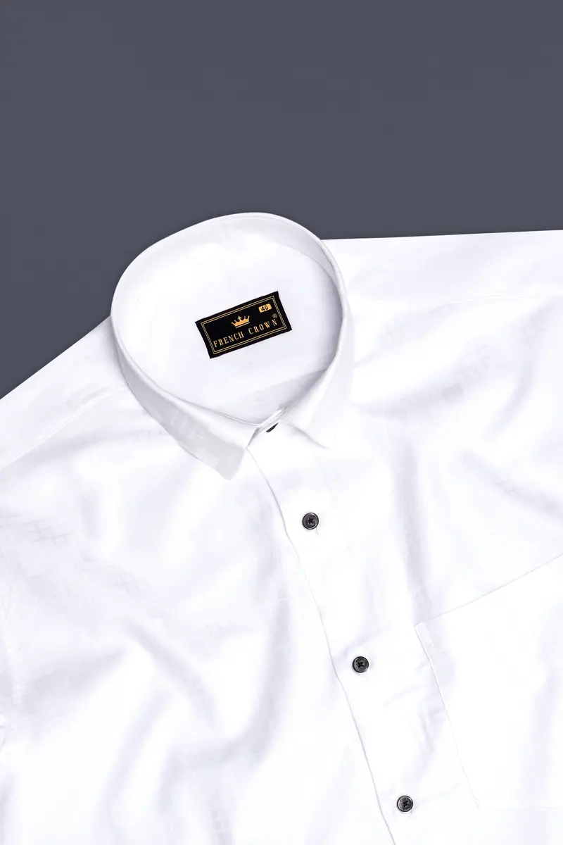 Snow Drift-Bright White Solid Jacquard Textured Premium Cotton Dress Shirt 4