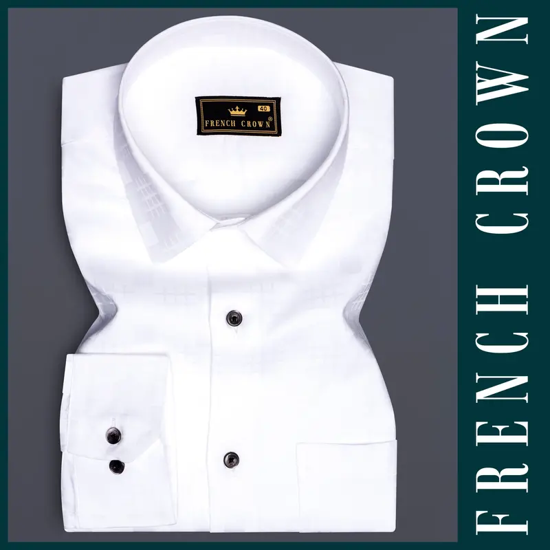 Snow Drift-Bright White Solid Jacquard Textured Premium Cotton Dress Shirt 5