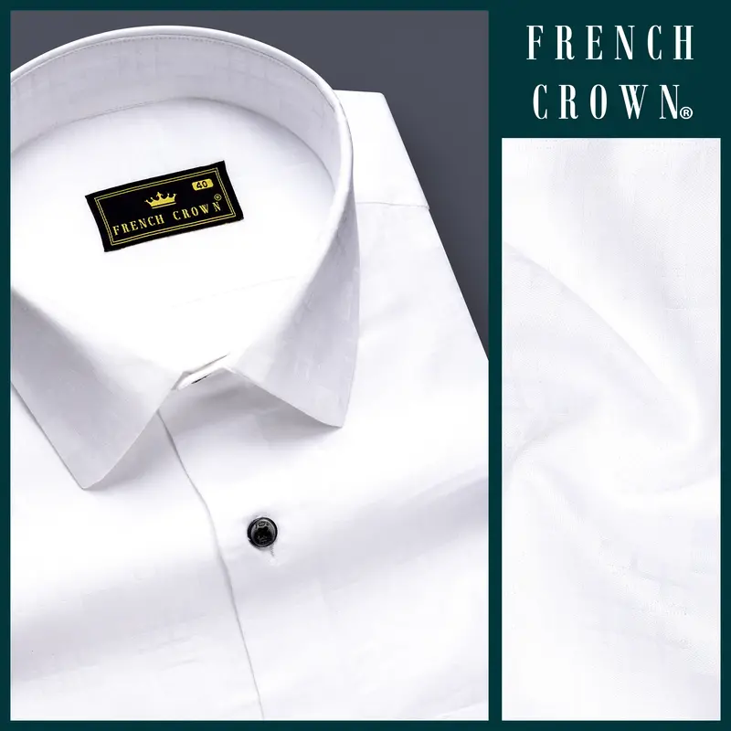 Snow Drift-Bright White Solid Jacquard Textured Premium Cotton Dress Shirt 8