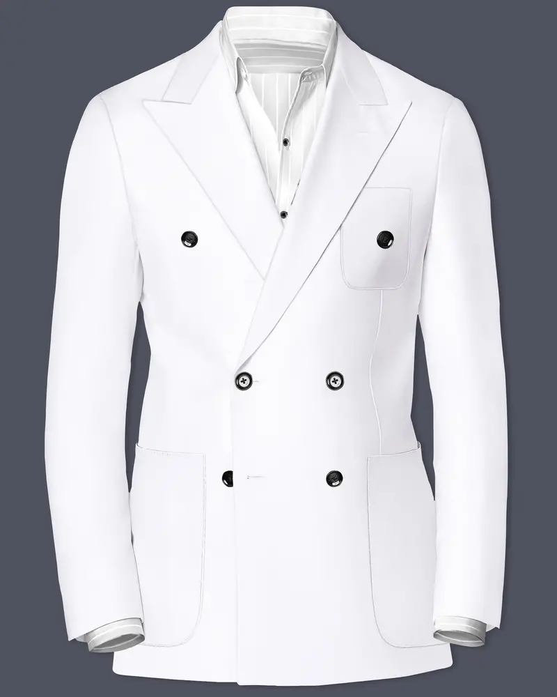 Snow White Luxurious Linen Double-Breasted Sports Blazer 1
