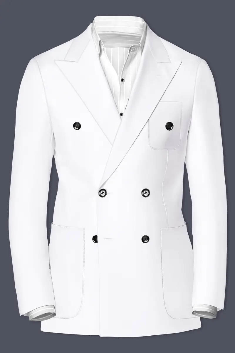 Snow White Luxurious Linen Double-Breasted Sports Blazer 2
