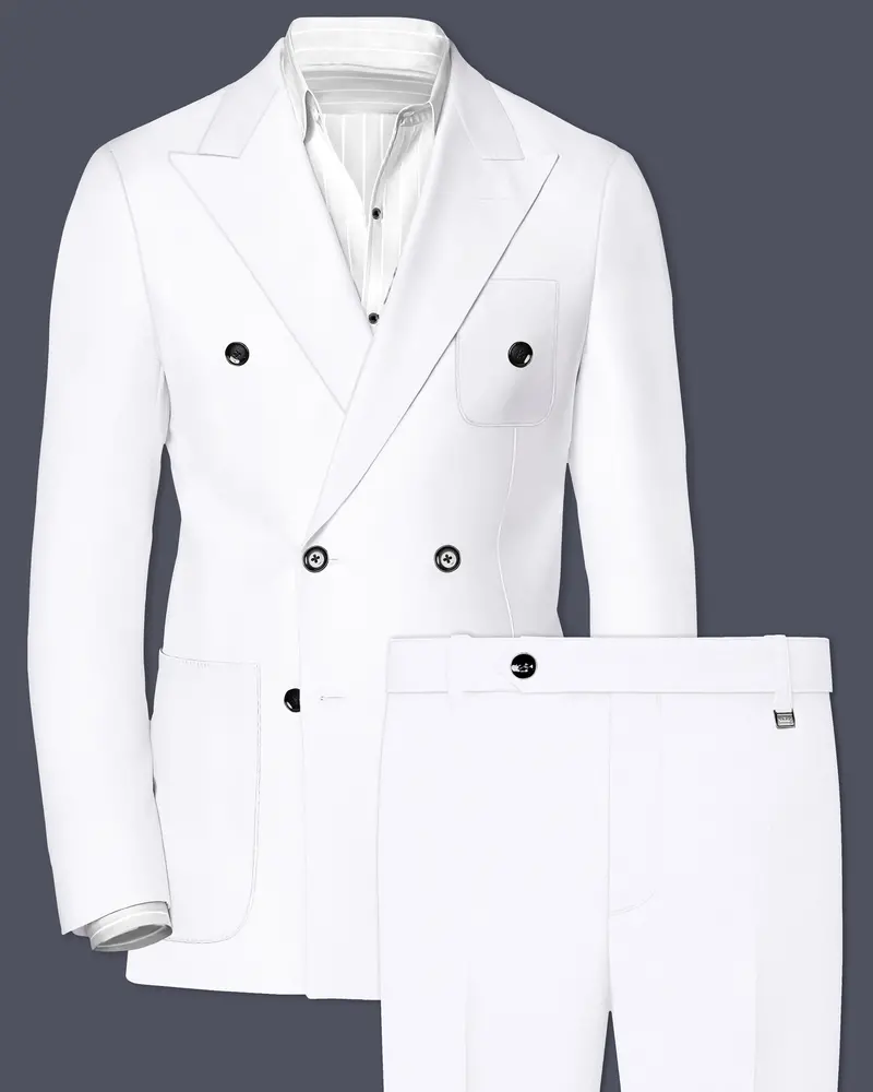 Snow White Luxurious Linen Double-Breasted Sports Suit 1