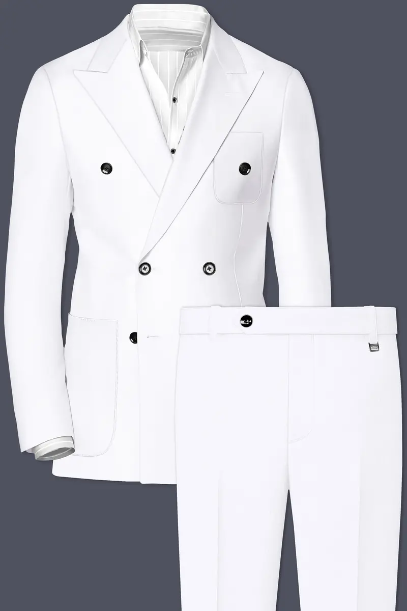 Snow White Luxurious Linen Double-Breasted Sports Suit 2