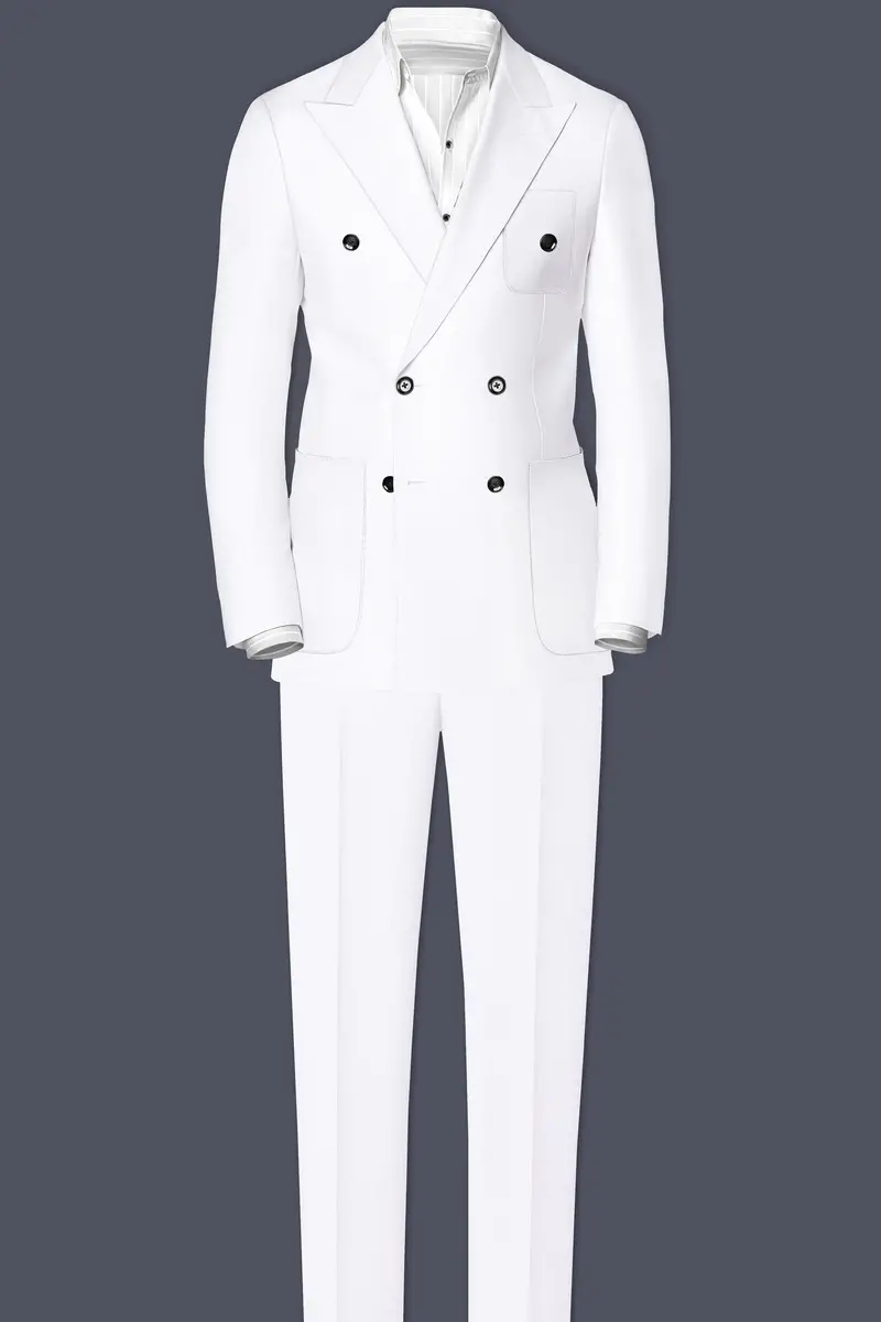 Snow White Luxurious Linen Double-Breasted Sports Suit 4