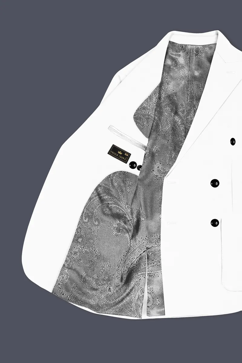 Snow White Luxurious Linen Double-Breasted Sports Suit 6