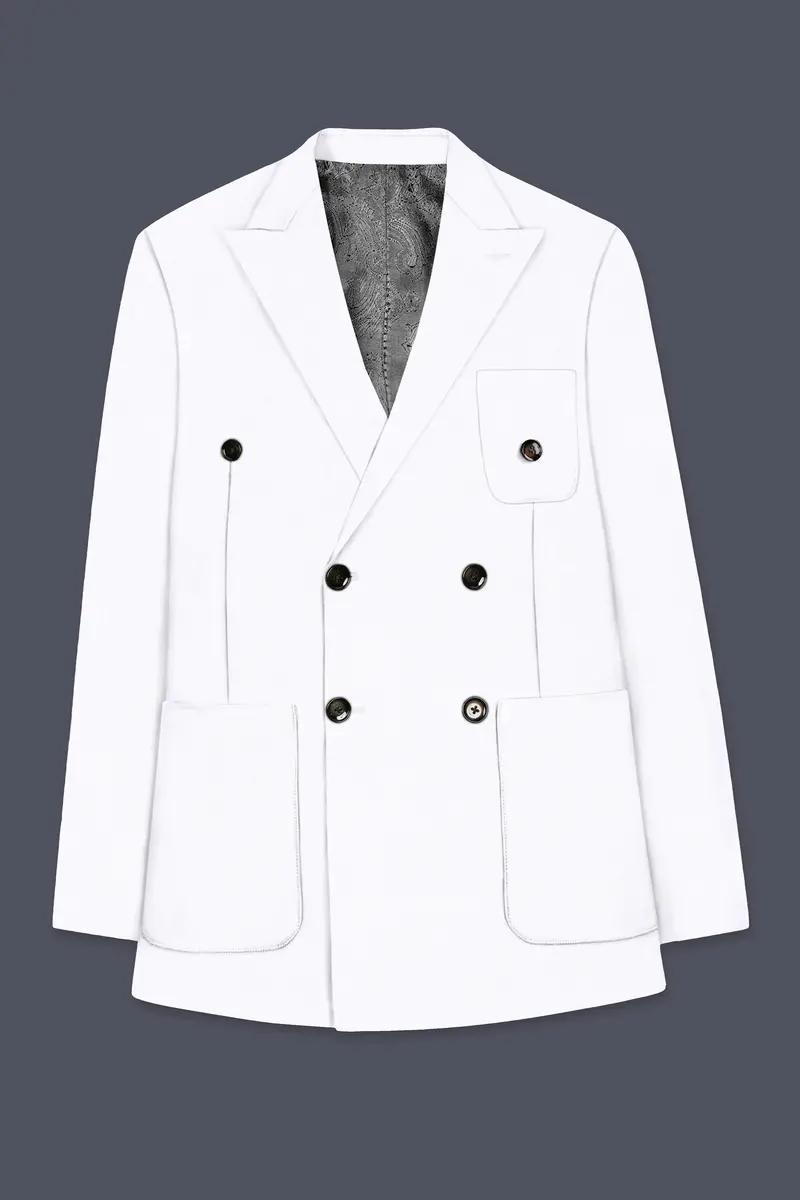 Snow White Luxurious Linen Double-Breasted Sports Suit 8