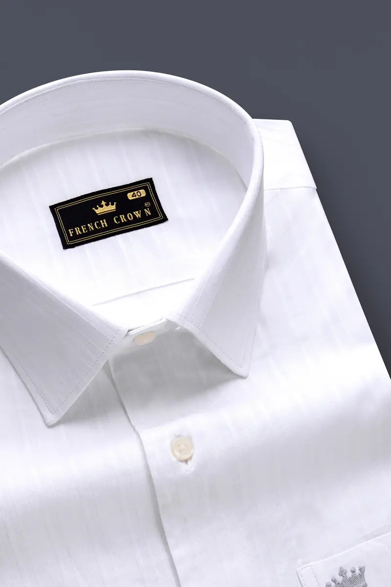 Snowline-Bright White Striped Dobby Textured Premium Giza Cotton Dress Shirt 1
