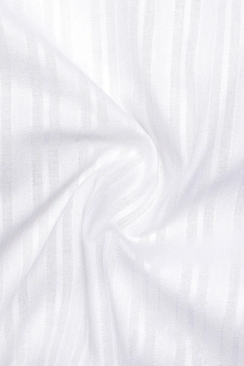 Snowline-Bright White Striped Dobby Textured Premium Giza Cotton Dress Shirt 2