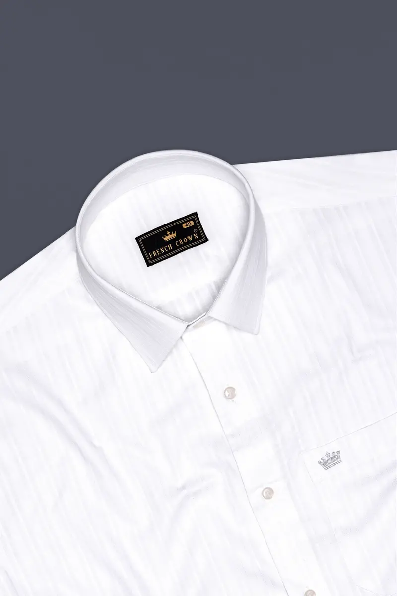Snowline-Bright White Striped Dobby Textured Premium Giza Cotton Dress Shirt 4