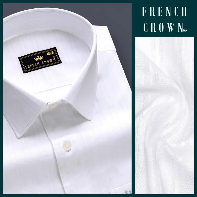 Snowline-Bright White Striped Dobby Textured Premium Giza Cotton Dress Shirt 7