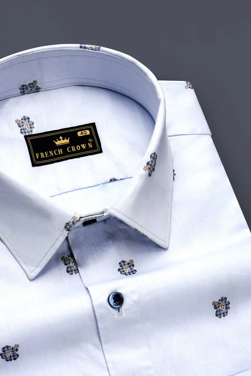 Snuff Blue Jacquard Butta Textured Premium Giza Cotton Dress Shirt 1