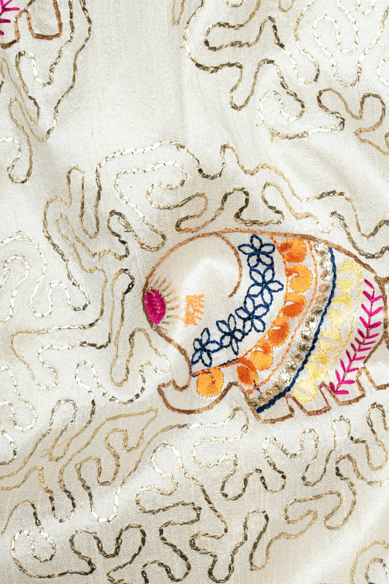 Soft Amber Cream Designer Elephant Embroidered Nehru Jacket 3
