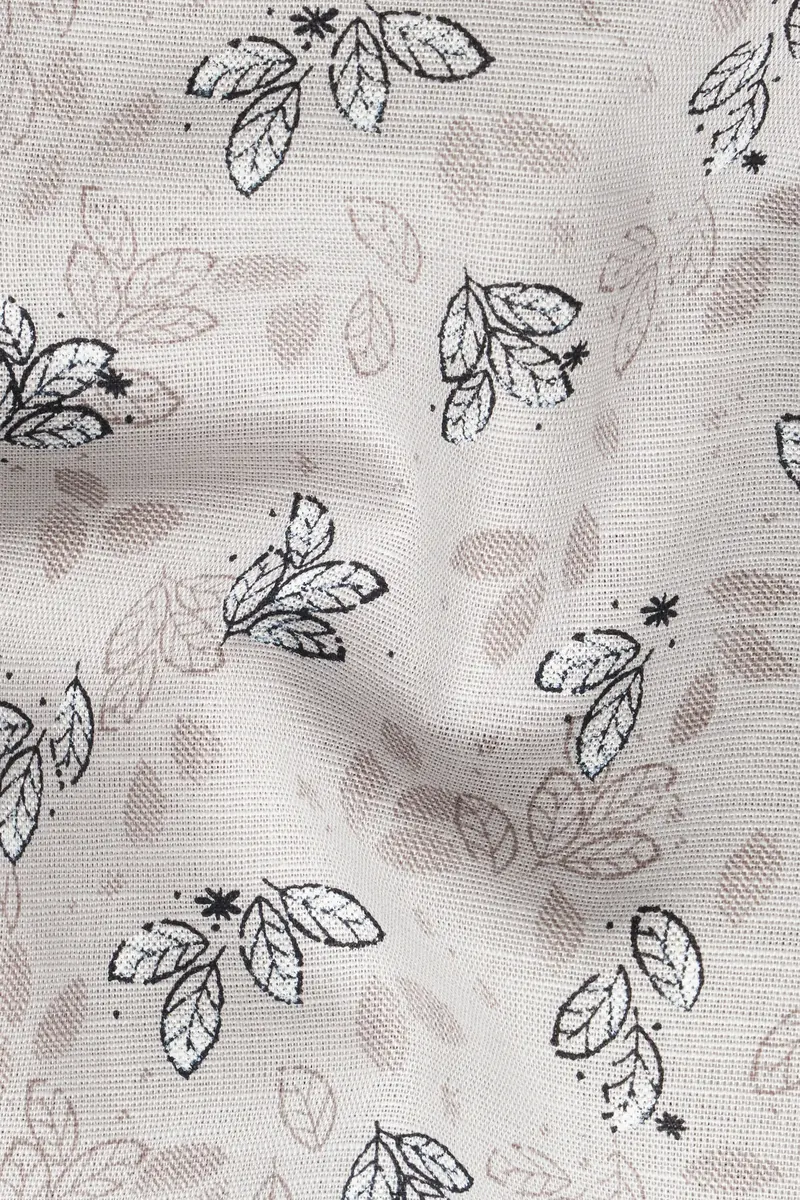 Soft Amber Gray With Thunder Black And Pale Leaf Green Luxurious Linen Designer Shirt 3