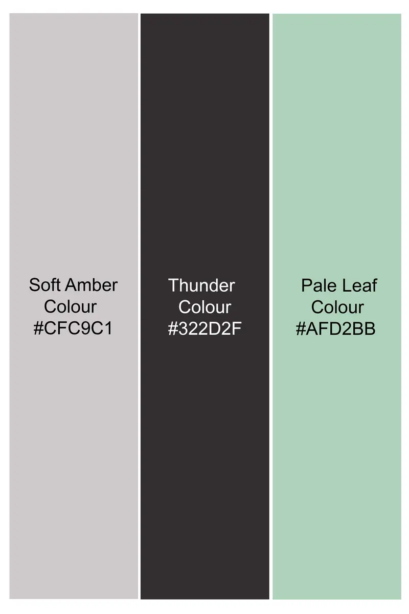 Soft Amber Gray With Thunder Black And Pale Leaf Green Luxurious Linen Designer Shirt 6
