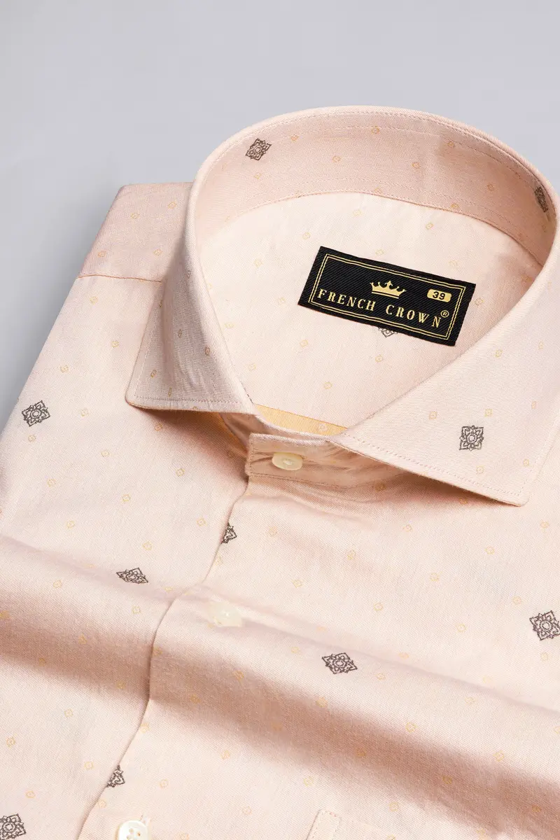 Soft Amber Peach With Pine Cone Brown Jacquard Textured Premium Giza Cotton Shirt 2