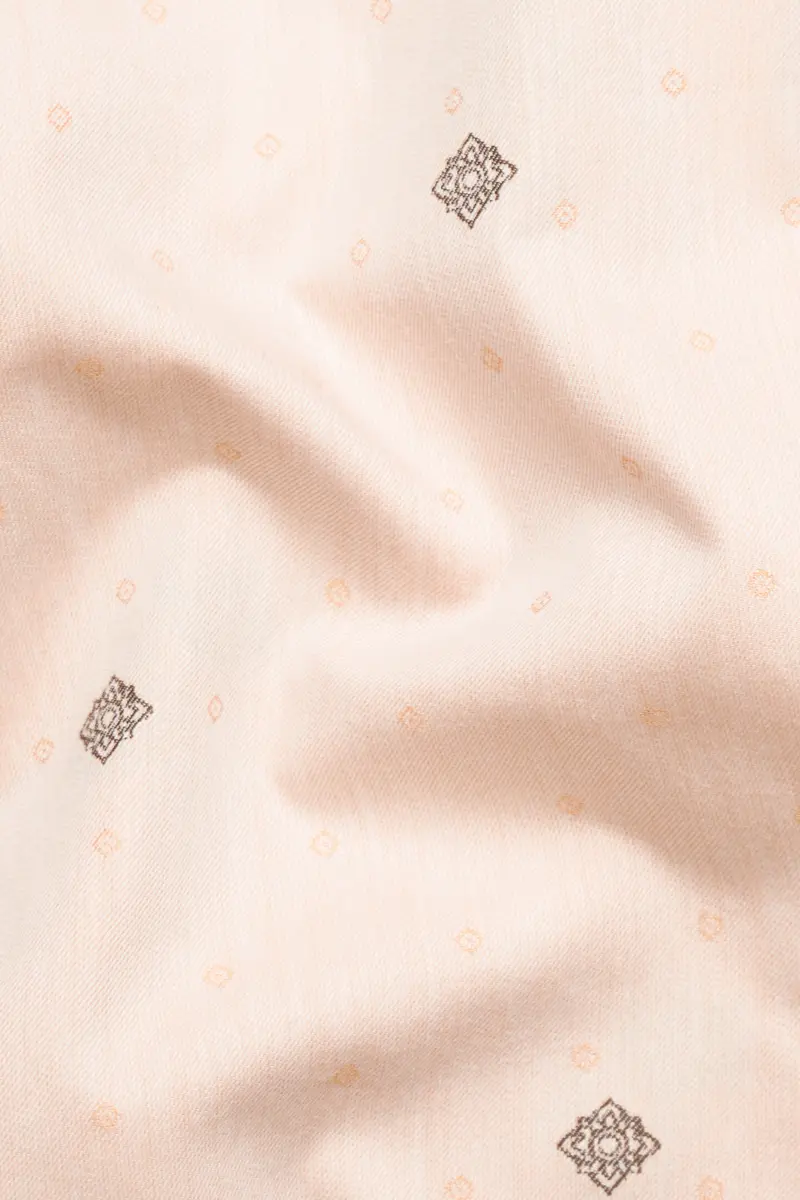 Soft Amber Peach With Pine Cone Brown Jacquard Textured Premium Giza Cotton Shirt 3