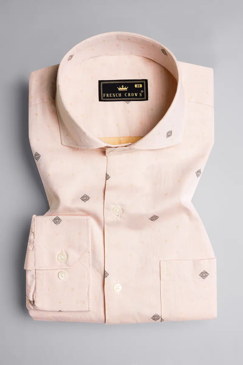 Soft Amber Peach With Pine Cone Brown Jacquard Textured Premium Giza Cotton Shirt 4