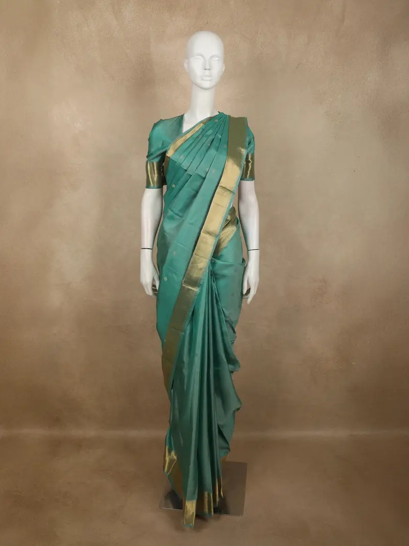 Soft Aqua Teal Blue Butta Zari Woven Design Pure Kanchipuram Silk Saree With Zari Border 1