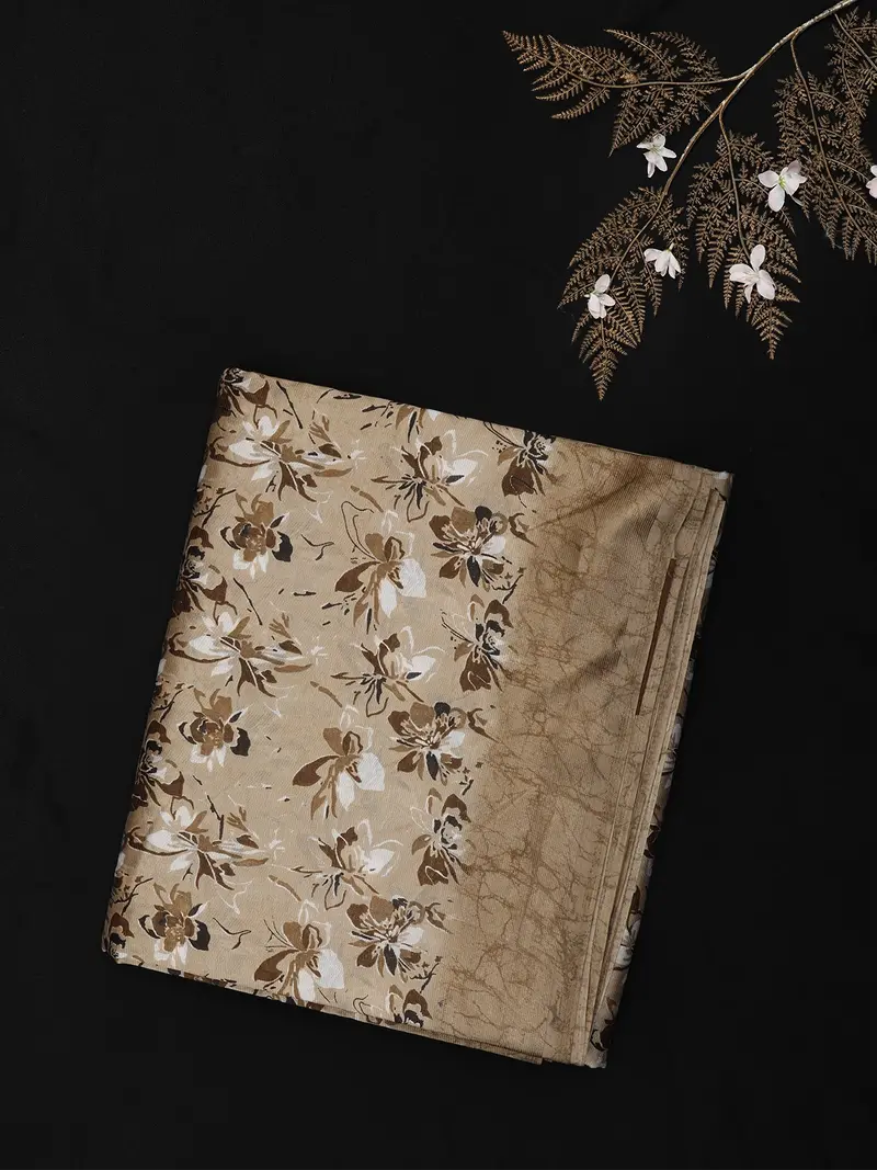 Soft Beige Floral Woven Design Crepe Silk Saree 1