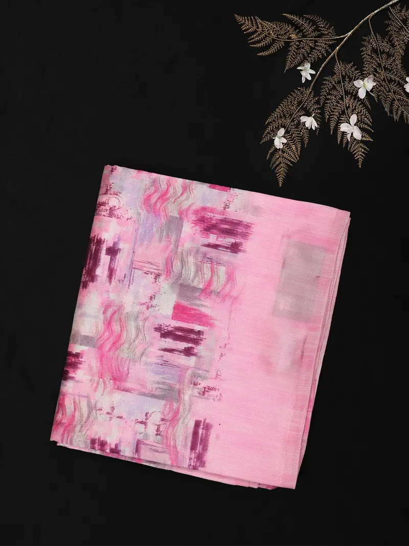 Soft Blush Pink Abstract Printed Design Blended Cotton Saree 1