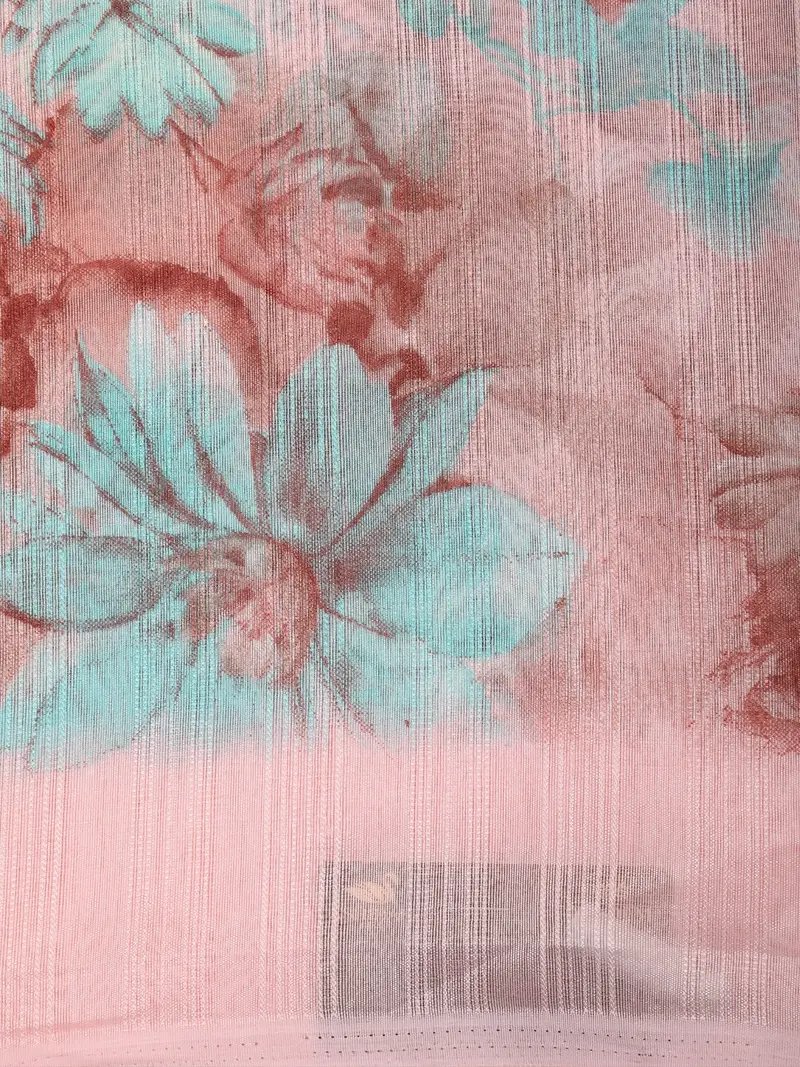 Soft Blush Pink Floral Printed Design Blended Cotton Saree 2