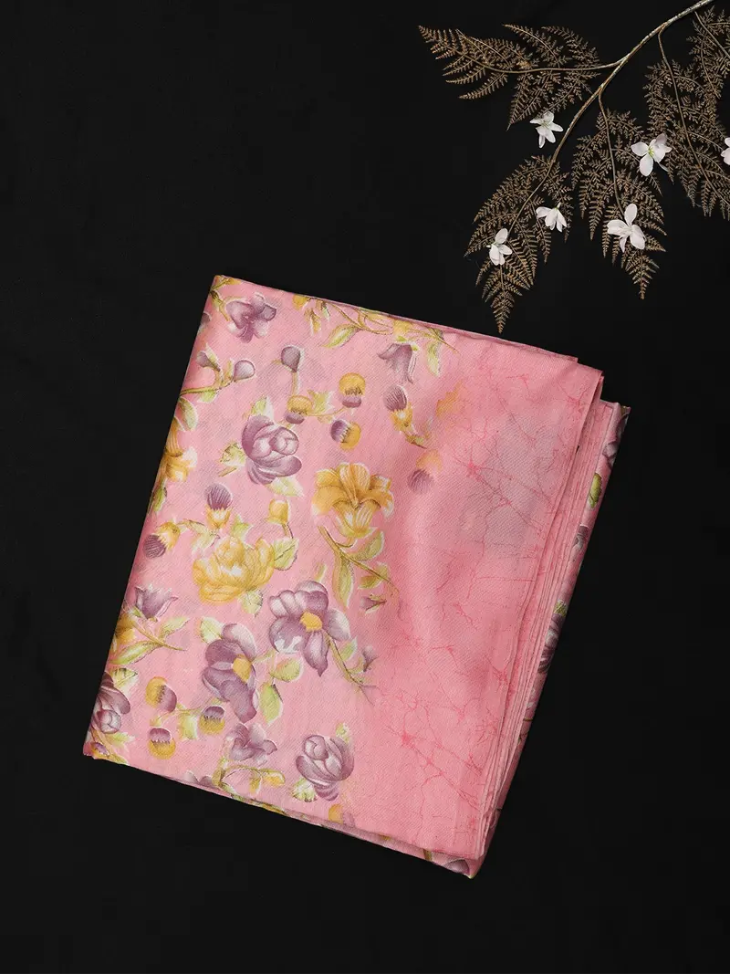Soft Blush Pink Floral Woven Design Blended Cotton Saree 1