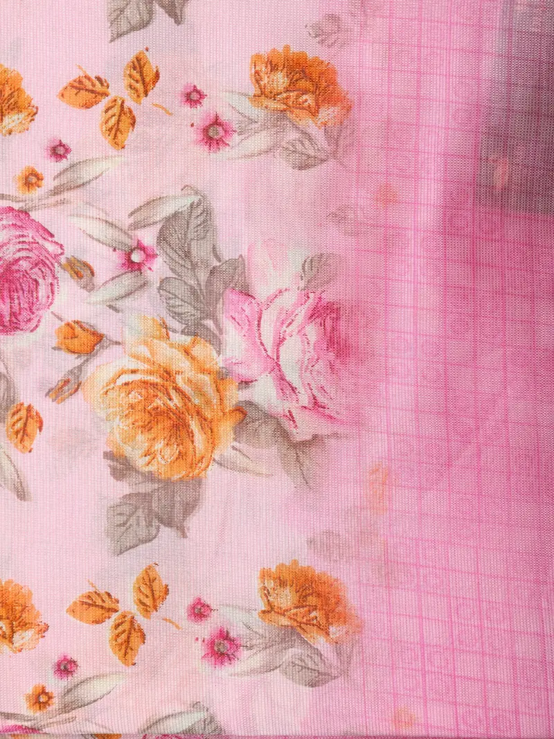 Soft Blush Pink Floral Woven Design Blended Cotton Saree 2