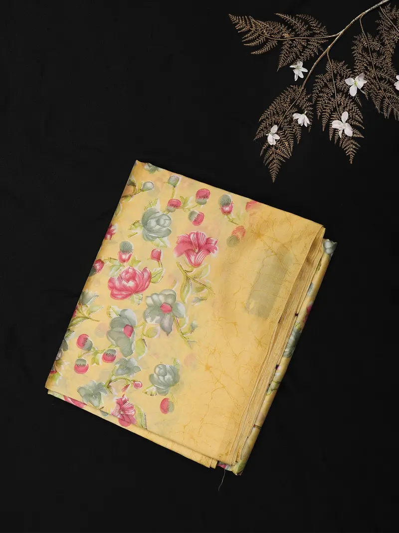 Soft Butter Yellow Floral Woven Design Blended Cotton Saree 1