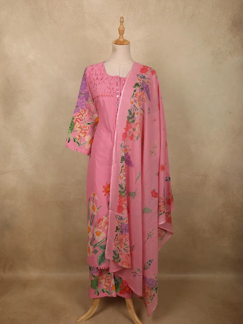 Soft Candy Pink Floral Printed Design Cotton Salwar Suit With Dupatta 1