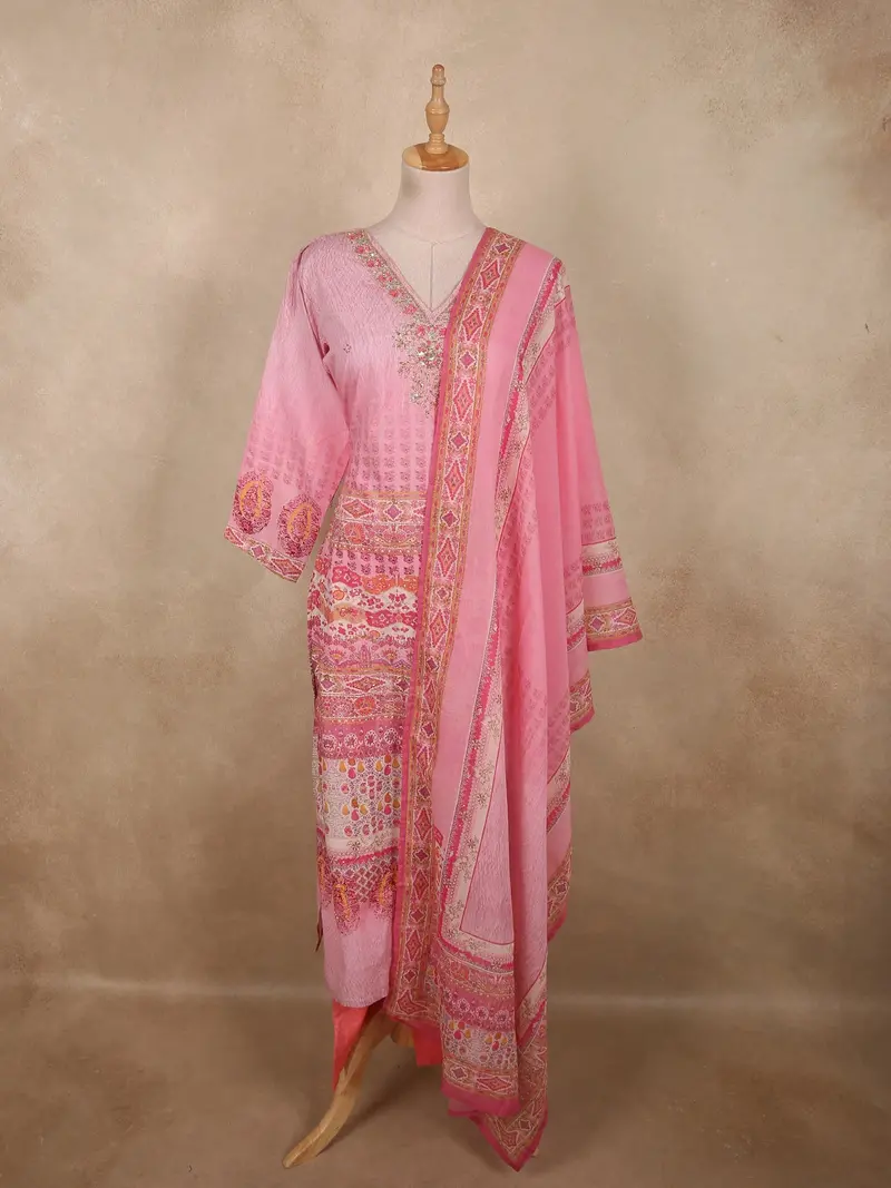 Soft Candy Pink Floral Printed Design Cotton Straight Cut Salwar Suit 1