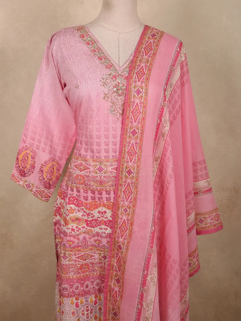 Soft Candy Pink Floral Printed Design Cotton Straight Cut Salwar Suit 2