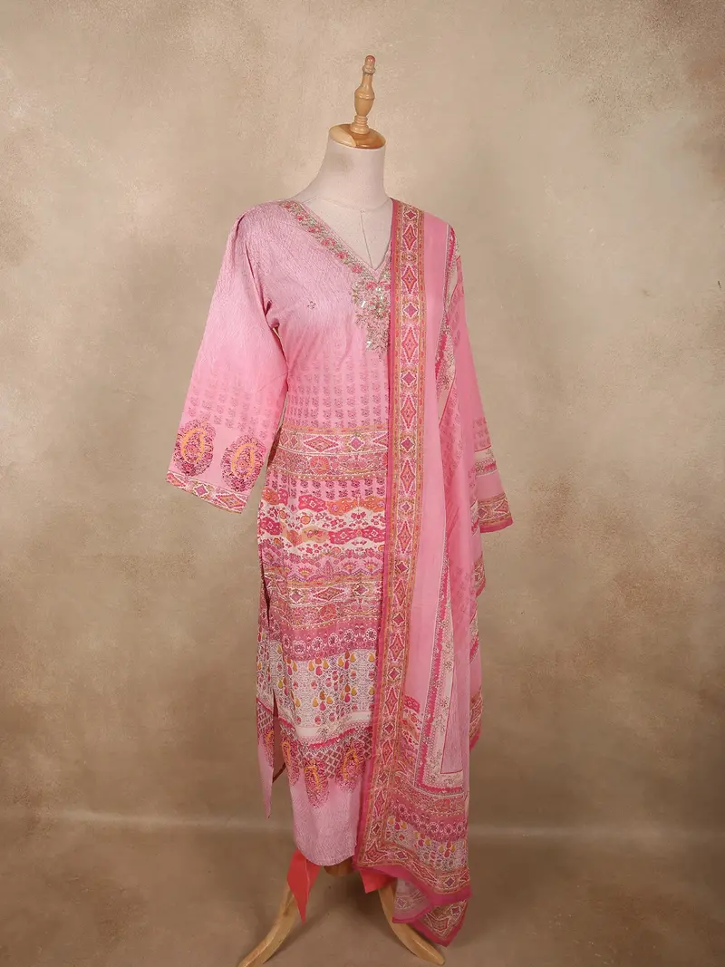 Soft Candy Pink Floral Printed Design Cotton Straight Cut Salwar Suit 4