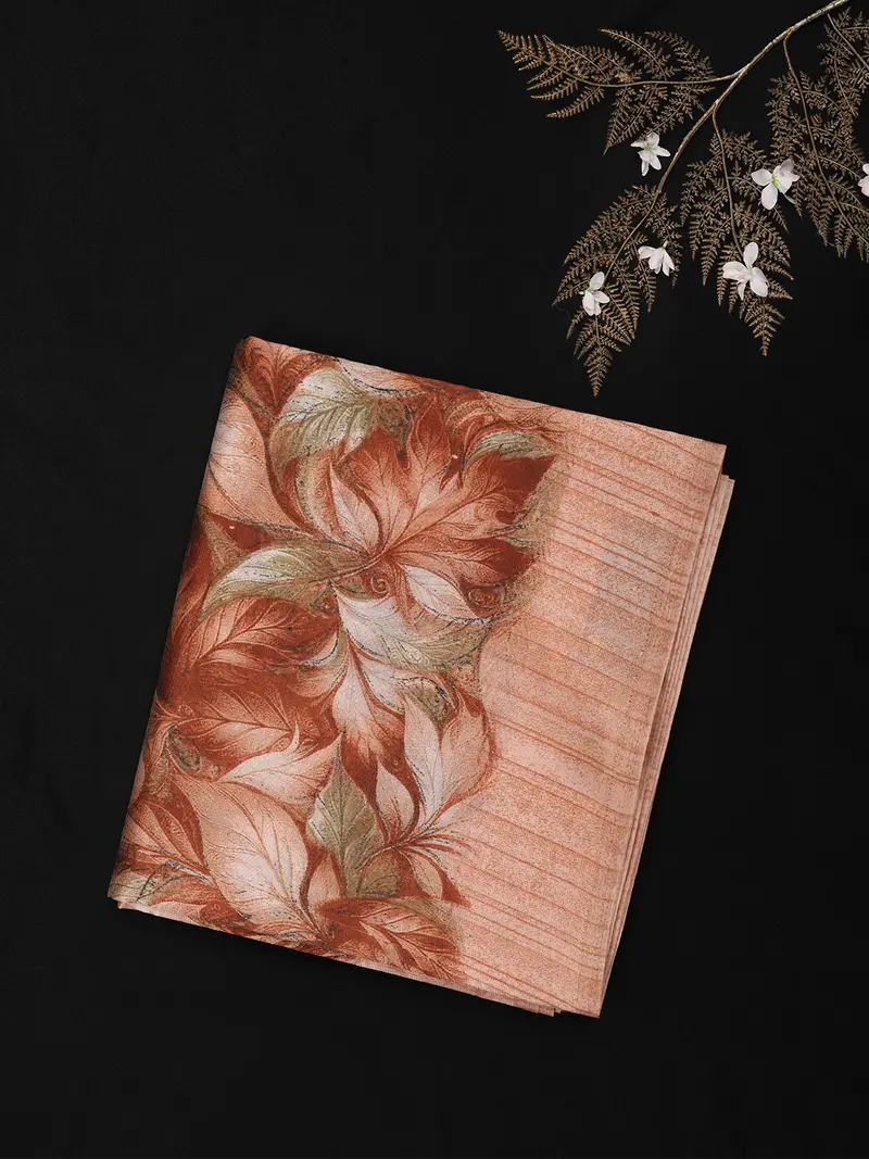 Soft Copper Brown Floral Woven Design Blended Cotton Saree 1
